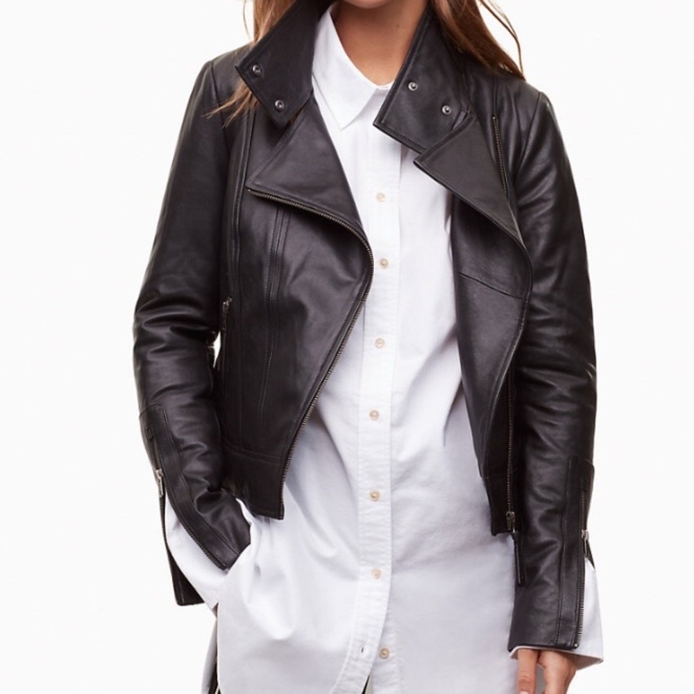 Mackage Aritzia Kenya Black Leather new Moto Biker Casual Jacket Sz XXS